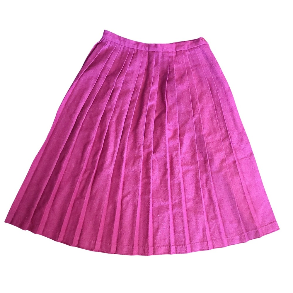 Vintage ILGWU Union Made Pleated Midi Skirt Berry Pink Wine Wool 12 Retro ABTT